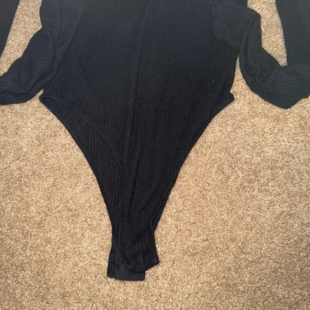 Free People Black Ribbed Long-Sleeve Bodysuit